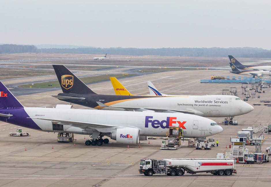 Air cargo freighters loading export consolidation containers